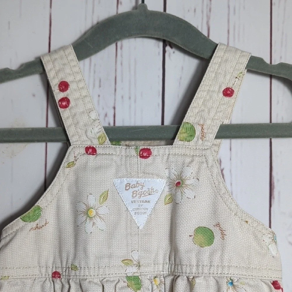 Vintage 90's OshKosh Apple Orchard Cherry‎ Daisy Baby Overalls 6-9 Months RARE